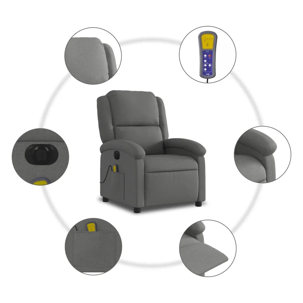 Divano Sedia-Poltrona Reclinabile Massaggio Elettrica Grigio Scuro Tessuto 248394