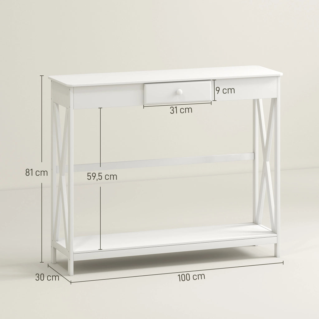 Tavolo console in legno con cassetto e ripiano ¨C zephmum ¨C 100x30x81cm bianco