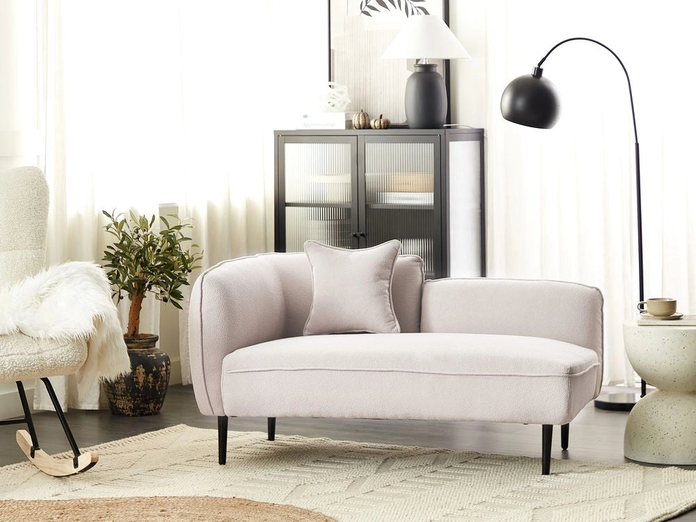 Chaise longue Sinistra in poliestere beige chiaro con cuscino e gambe metallo da salotto