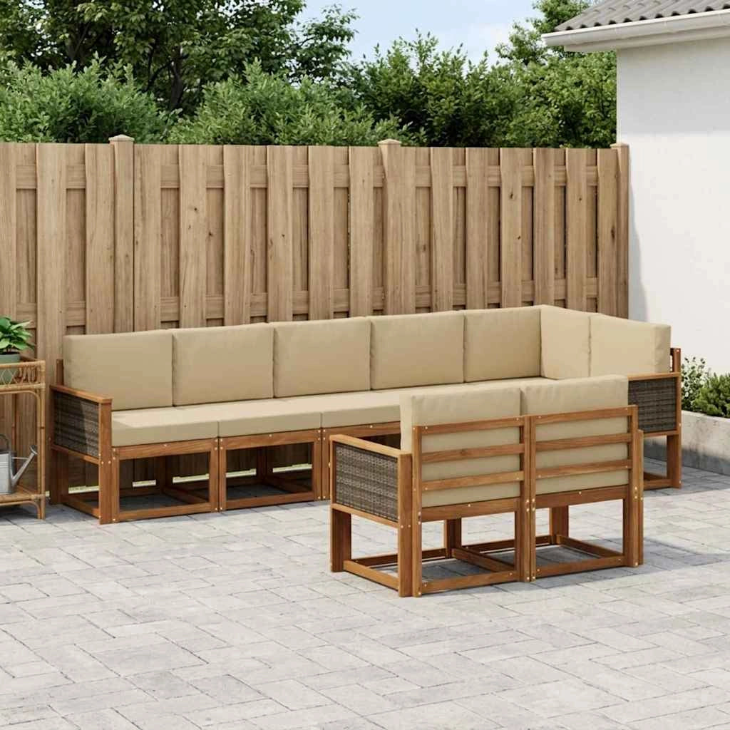 Set di divani da esterno 8 pz Naturale e Beige Poliestere 3385309