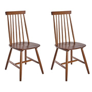 Set di 2 sedie da pranzo in legno di gomma marrone con schienale a doghe, sedie da cucina in stile rustico