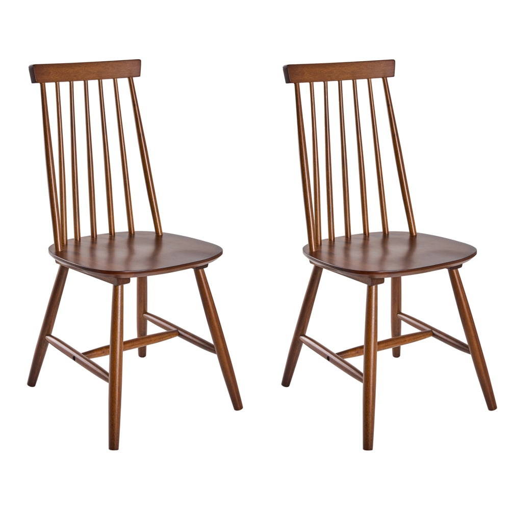 Set di 2 sedie da pranzo in legno di gomma marrone con schienale a doghe, sedie da cucina in stile rustico
