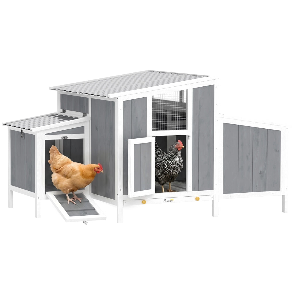 Pollaio in Legno con Porta Bloccabile e Nidi per 3-4 Galline ¨C Xylo ¨C Grigio 145x90x92 cm
