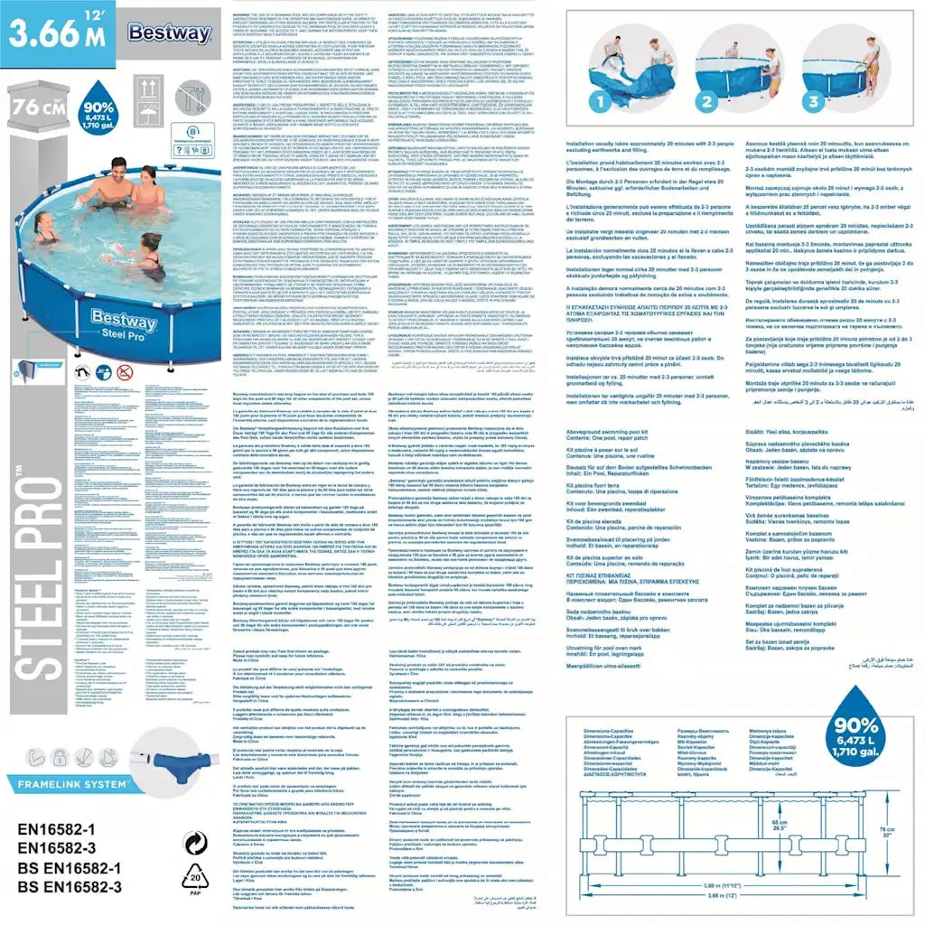 Bestway Set Piscina con Telaio Steel Pro 366x76 cm 92105