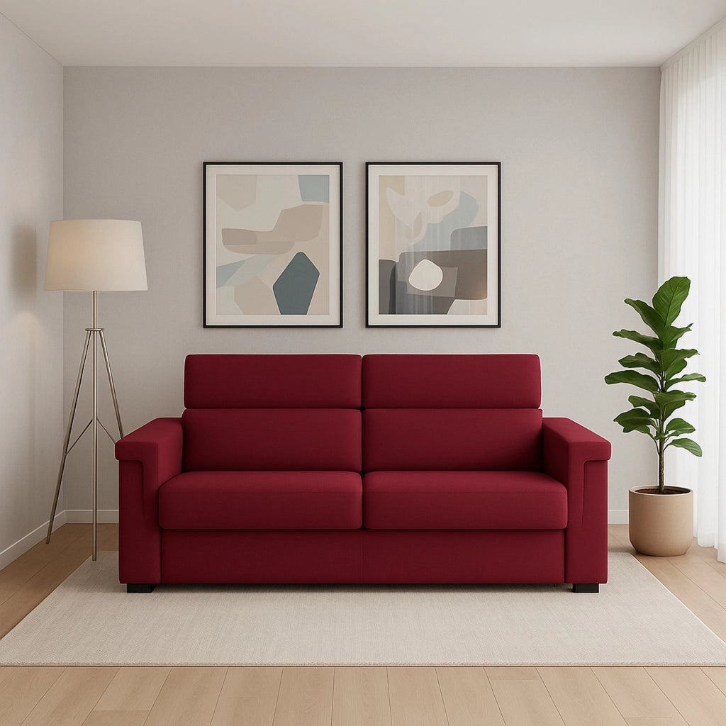 Cantu, Divano Fisso 3 Posti Sfoderabile Made in Italy, 225x95 cm Rosso