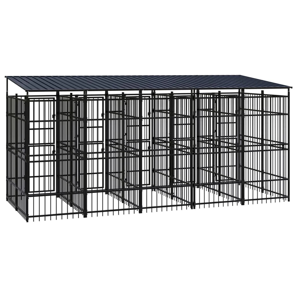 Cuccia/gabbia/recinto per animali domestici da esterno con tetto per cani acciaio 9,22 m² nero 02_0041772