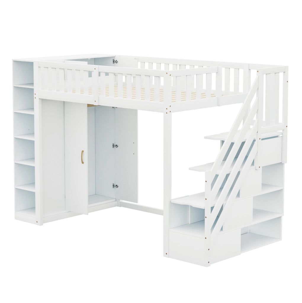 LETTO SOPPALCATO 90x200 cm in legno bianco con armadio e ripiani