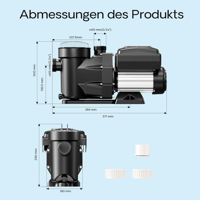 Pompa piscina per ricircolo con velocità regolabile 750W 21000l/h 17m Pompa di circolazione