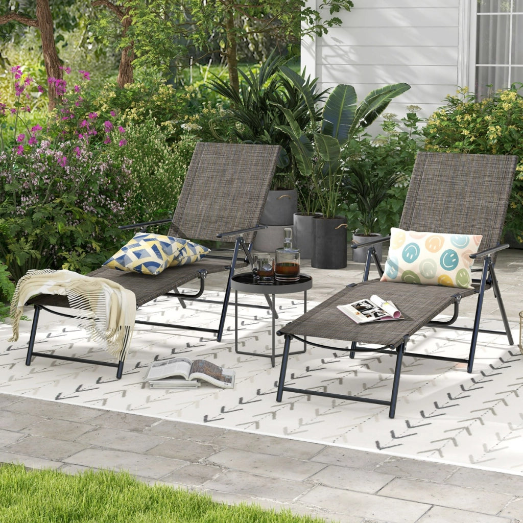 Sedie a sdraio pieghevoli per giardino, Set di 2 sedie reclinabili da esterno con schienale a 6 livelli Marrone-Poltrone e sdraio