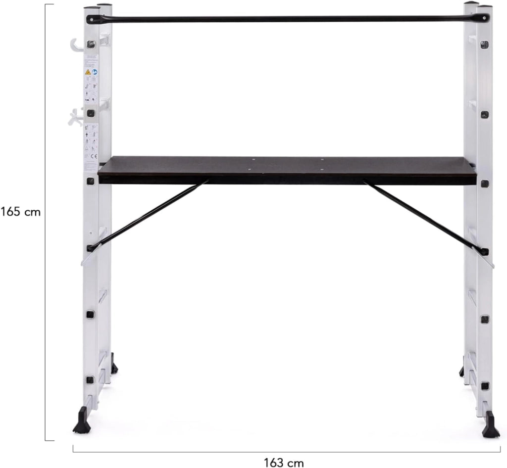 Ponteggio a scala multiuso in alluminio con piattaforma modulare su ruote, altezza 165 cm