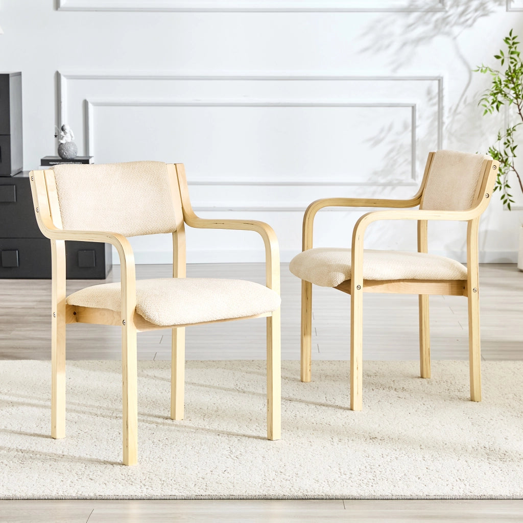 SEDIA da pranzo Set da 2 pezzi in legno e tessuto Teddy bianco, stile scandinavo