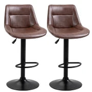 Set 2 Sgabelli da Bar Vintage in Finta Pelle Marrone con Poggiapiedi e Base Rotonda, 46.5x50x88-108 cm