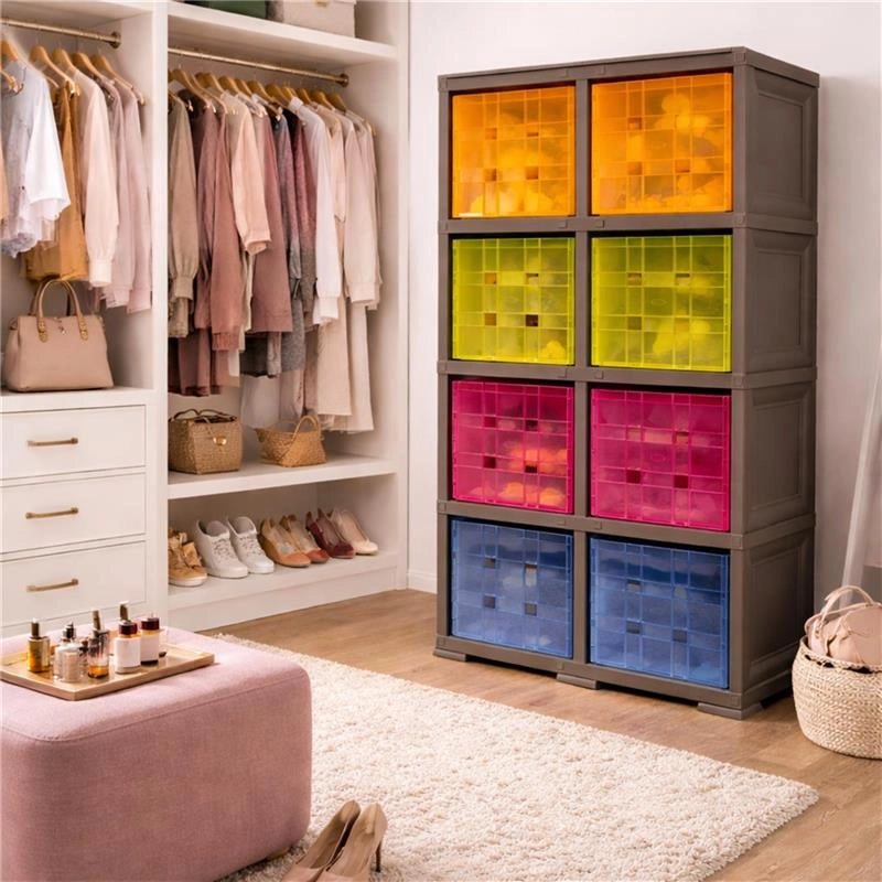 SCAFFALE 2 MODULI CON 8 CONTENITORI CUBO WENGÉ 79X41X164 CM – LIBRERIA PORTAOGGETTI MODULARE PER CAMERETTA, STUDIO E SPAZI CREATIVI OMNIMODUS