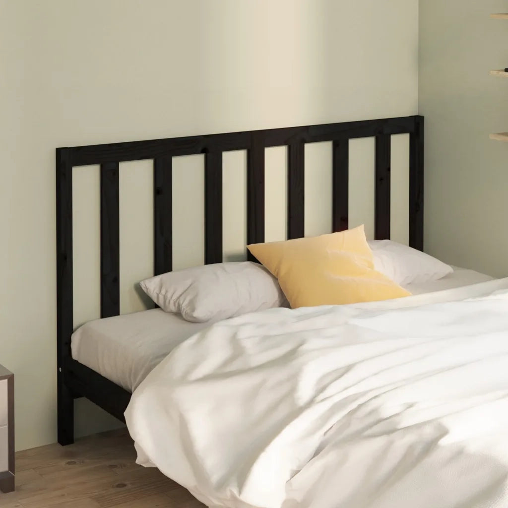Testiera per Letto Nera 146x4x100 cm in Legno Massello di Pino 817744