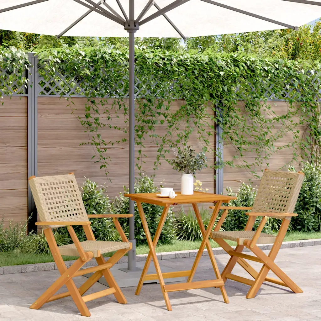 Set da Bistrot 3 pz | Set Salotto da Giardino Beige in Polyrattan e Legno Massello