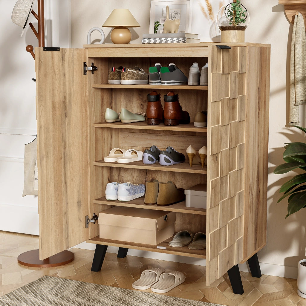 OKWISH Scarpiera con 2 ante, 5 vani e 4 ripiani regolabili, per ingresso, colore legno, 80.5 x 35 x 109.5 cm