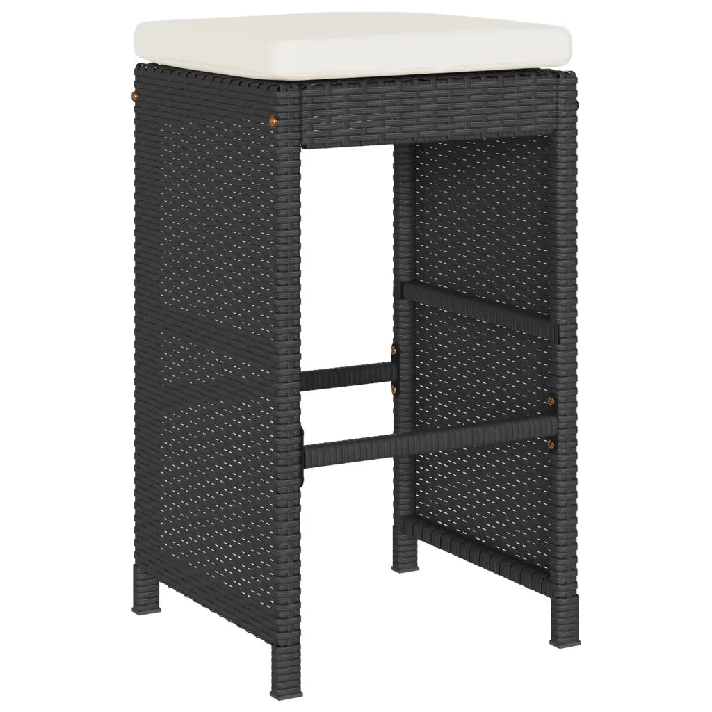 Sgabelli da Bar con Cuscini 2 pz Neri in Polyrattan