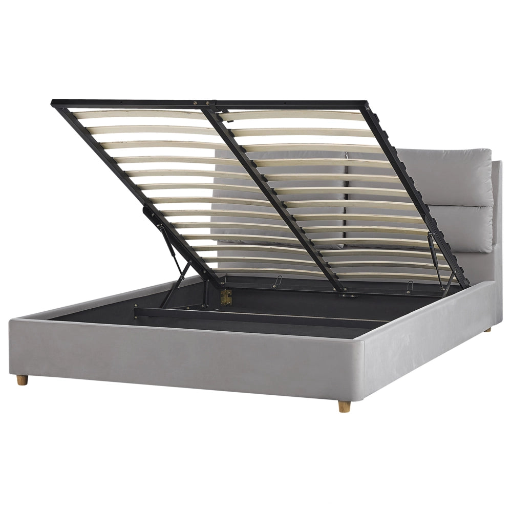Letto matrimoniale con contenitore velluto grigio chiaro 160 x 200 cm