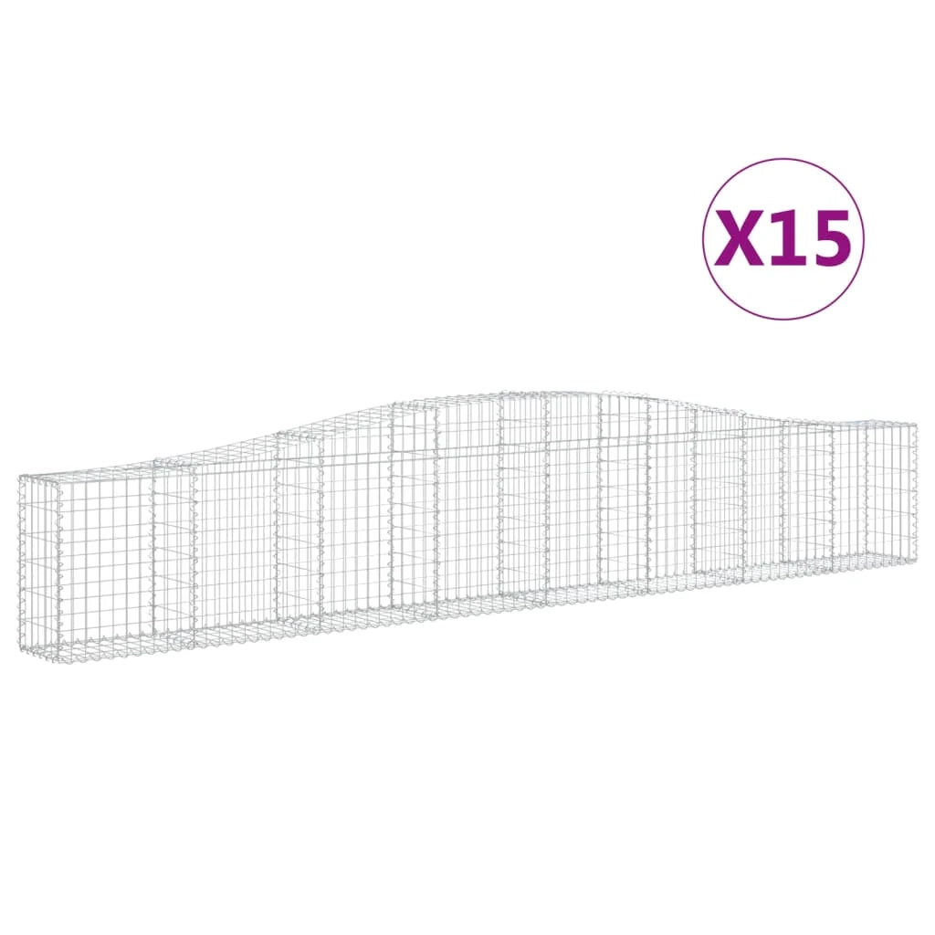 Cestini gabbioni recinzione a gabbia muro di contenimento ad arco 15 pezzi 400 x 30 x 60/80 cm ferro zincato argento 02_0040452