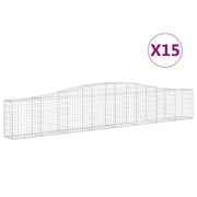 Cestini gabbioni recinzione a gabbia muro di contenimento ad arco 15 pezzi 400 x 30 x 60/80 cm ferro zincato argento 02_0040452