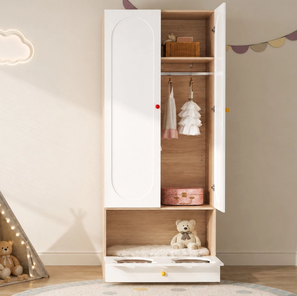 Armadio per bambini a 2 ante 80 × 50 × 200 cm bianco e legno