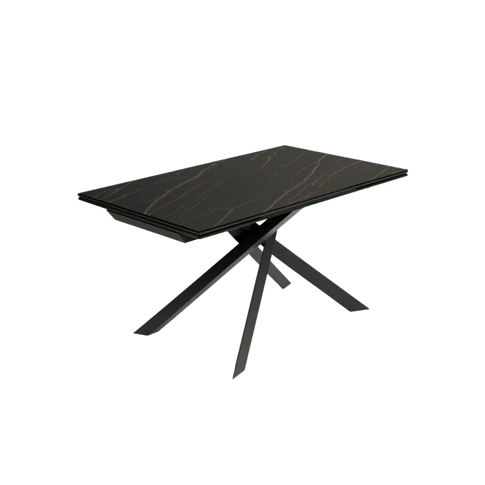 Tavolo da pranzo allungabile in ceramica su vetro effetto marmo portoro Axis 160-240x90 cm fino a 10 posti | Duzzle