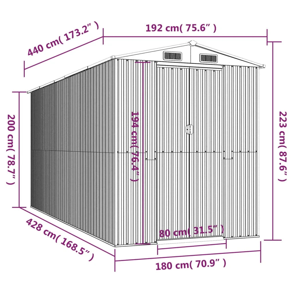 Casetta da giardino cabina ripostiglio capanno da esterno capanno per attrezzi robusta colore chiaro 192 x 440 x 223 cm acciaio zincato grigio 02_0022258
