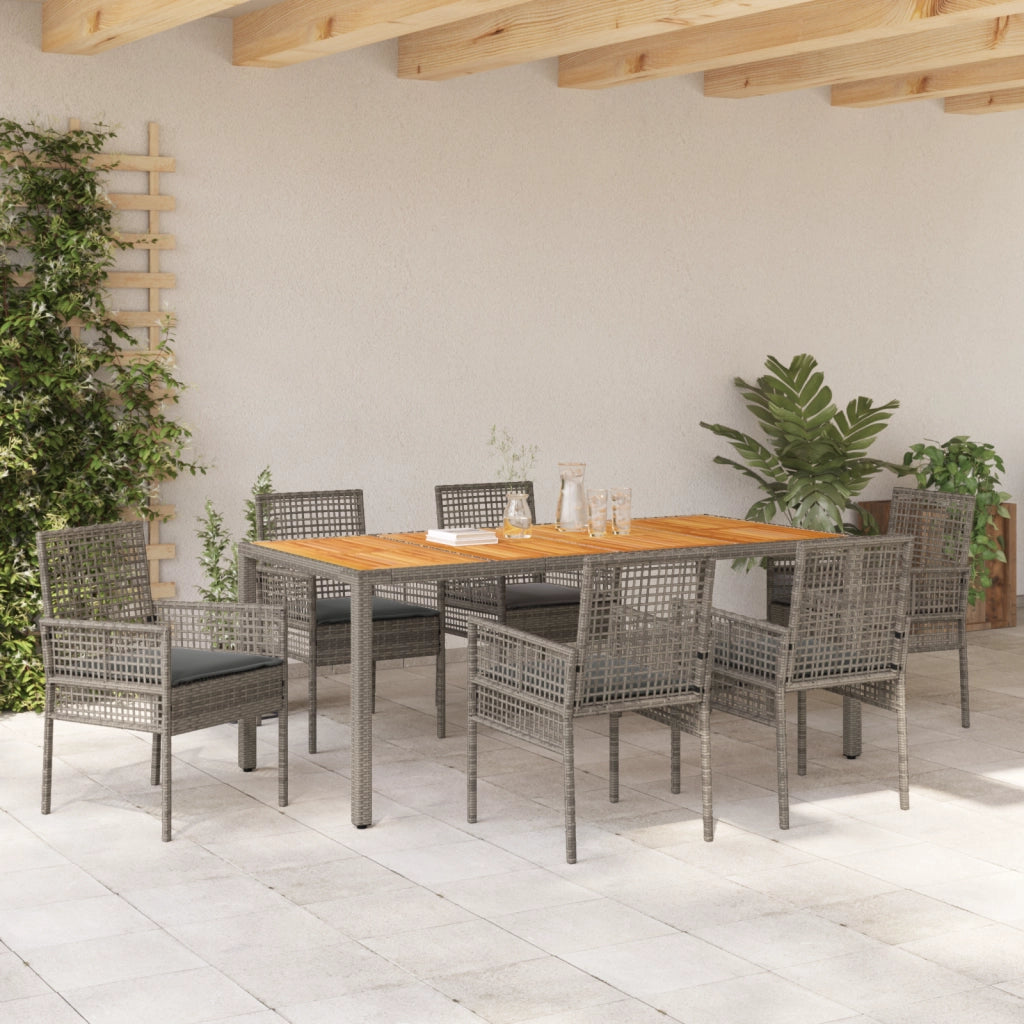 Set Pranzo Giardino in 7 Pezzi con Cuscini Grigio in Polyrattan