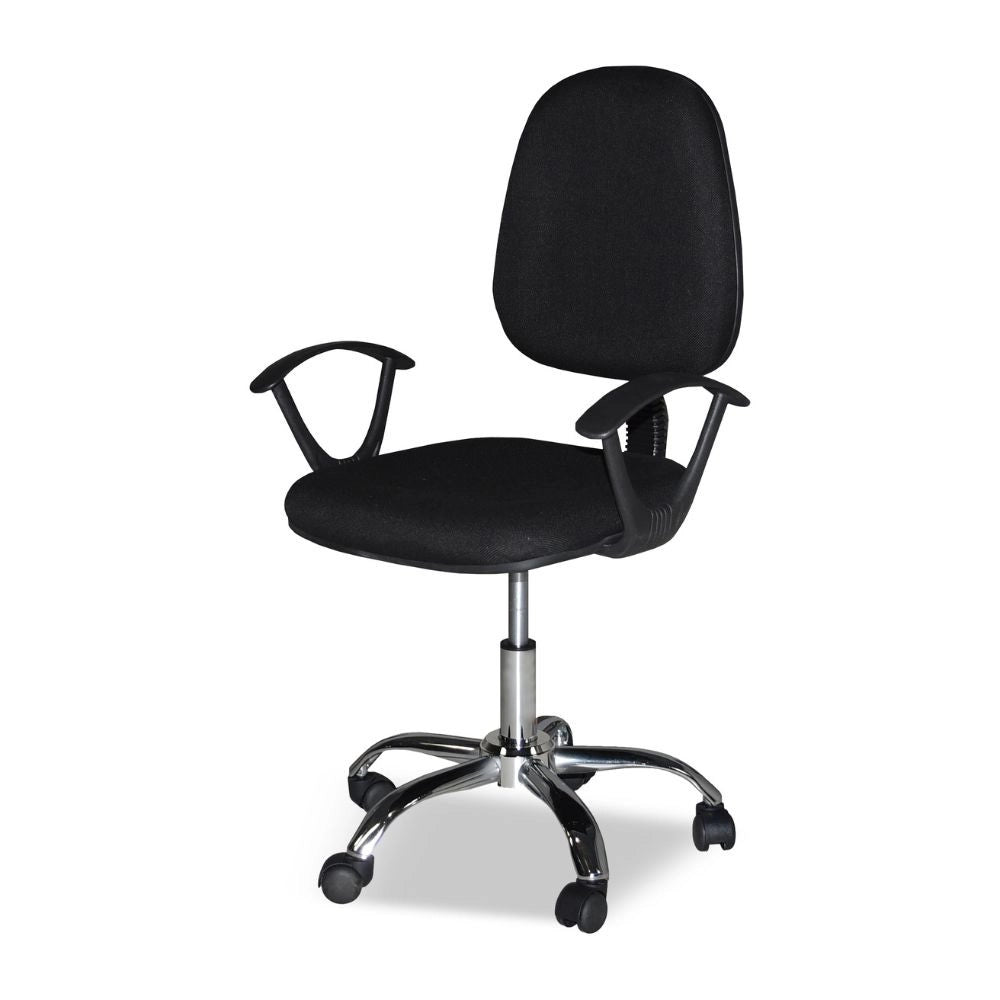 Poltrona da ufficio con ruote CR131 in tessuto nero e base cromata