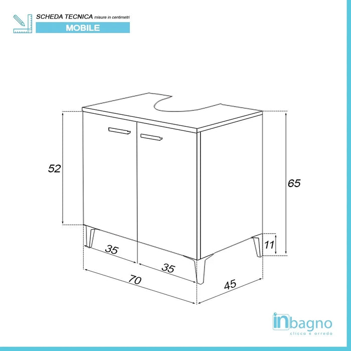 Mobile sotto lavabo universale 70 cm grigio con 2 ante Desya