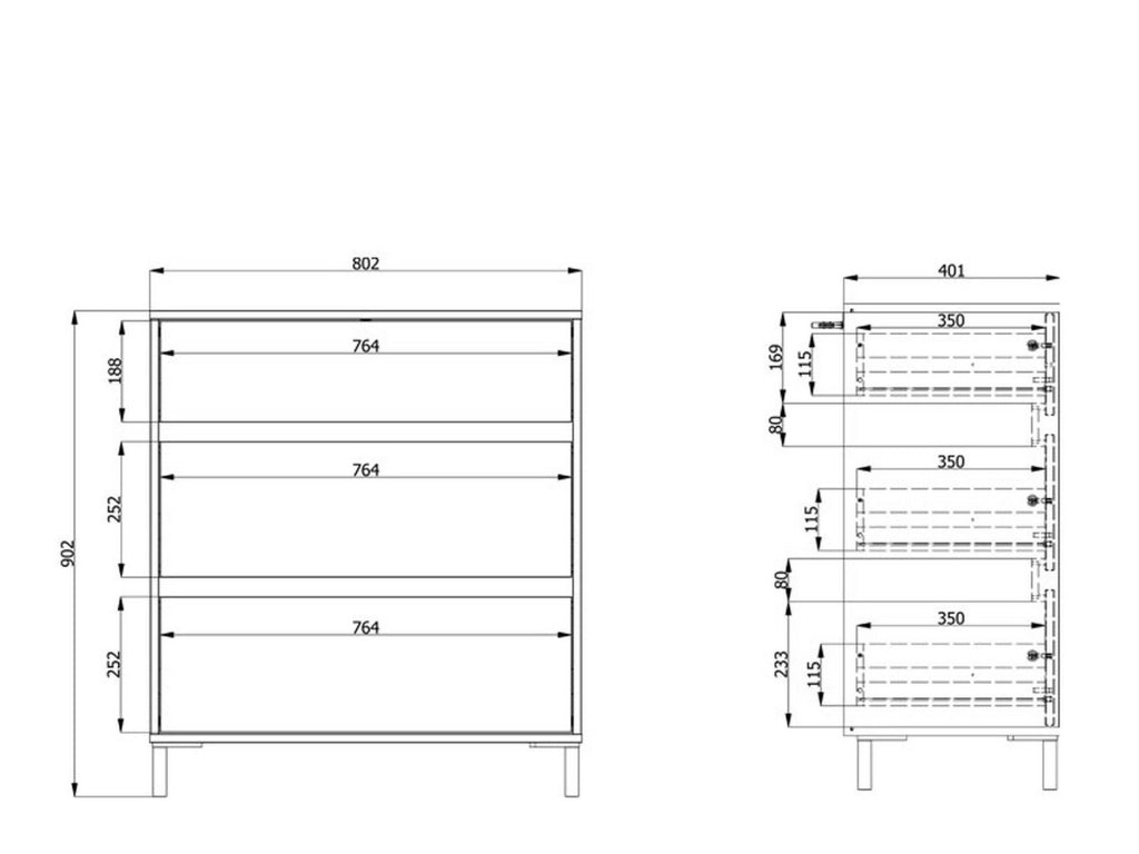 Mapello, Cassettiera 3 Cassetti, 80x40x90h cm Beige