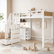 DESMIU Letto a Soppalco 90 × 200 cm 1 Posto con Scrivania, 3 Cassetti e Scaffale, senza Materasso, Bianco Naturale
