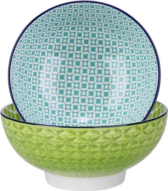 Set di contenitori in porcellana - stile giapponese - con 2 pezzi - 1200 ml - diametro 18,5 cm - altezza 8,4 cm