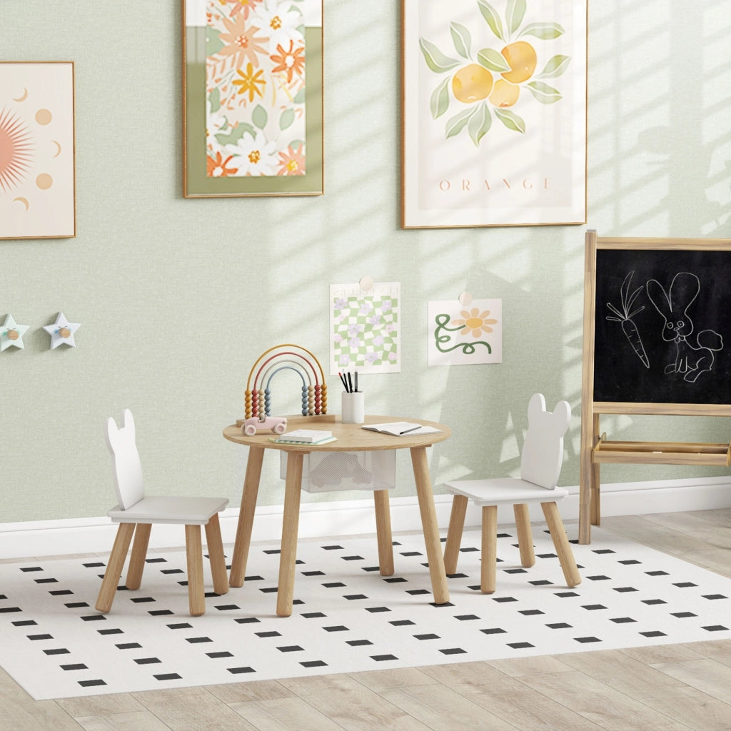 Set Tavolo e Sedie per Bambini ¨C zephmum ¨C Bianco, Legno, 3 Pezzi