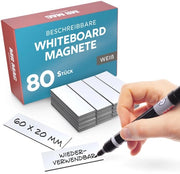 80 Strisce Magnetiche da Scrivere - Bianche - Tavole Magnetiche Bianche 60x20mm - Etichette Magnetiche Descrivibili - Banchi Magnetici Descrivibili