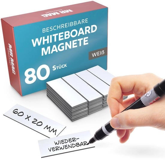 80 Strisce Magnetiche da Scrivere - Bianche - Tavole Magnetiche Bianche 60x20mm - Etichette Magnetiche Descrivibili - Banchi Magnetici Descrivibili