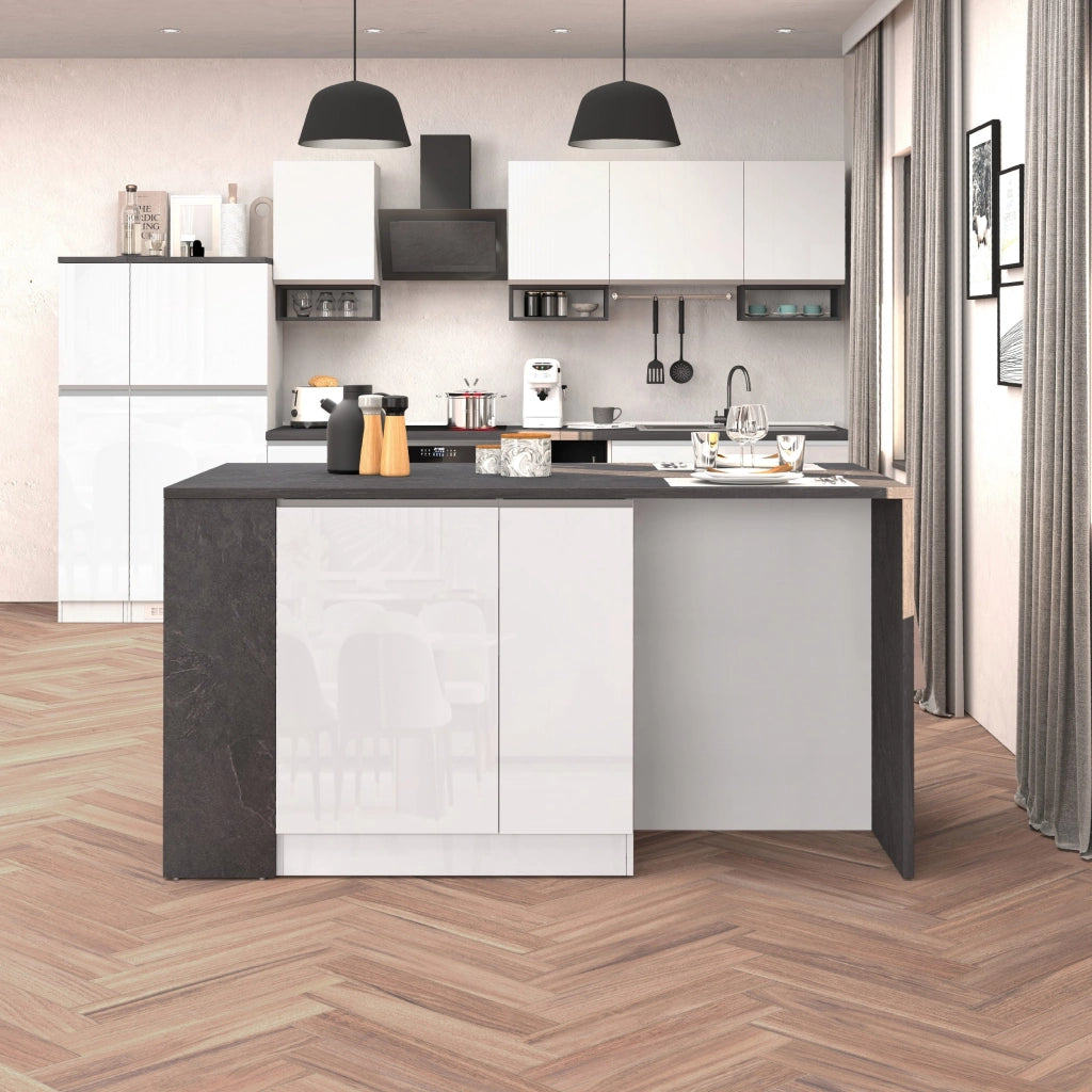 WHOUS Isola da cucina Sole 2 ante 2 cassetti e 1 scaffale bianco lucido/report 168x90x91 cm