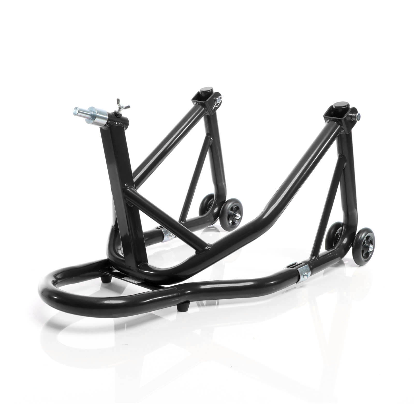 Cavalletto alzamoto anteriore sotto canotto, con rotelle e 5 adattatori sterzo 13-18 mm