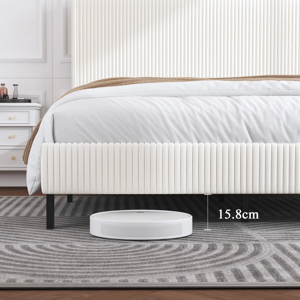 Letto a piattaforma imbottito 160x200 in tessuto; antiscivolo; doghe metalliche; senza boxspring
