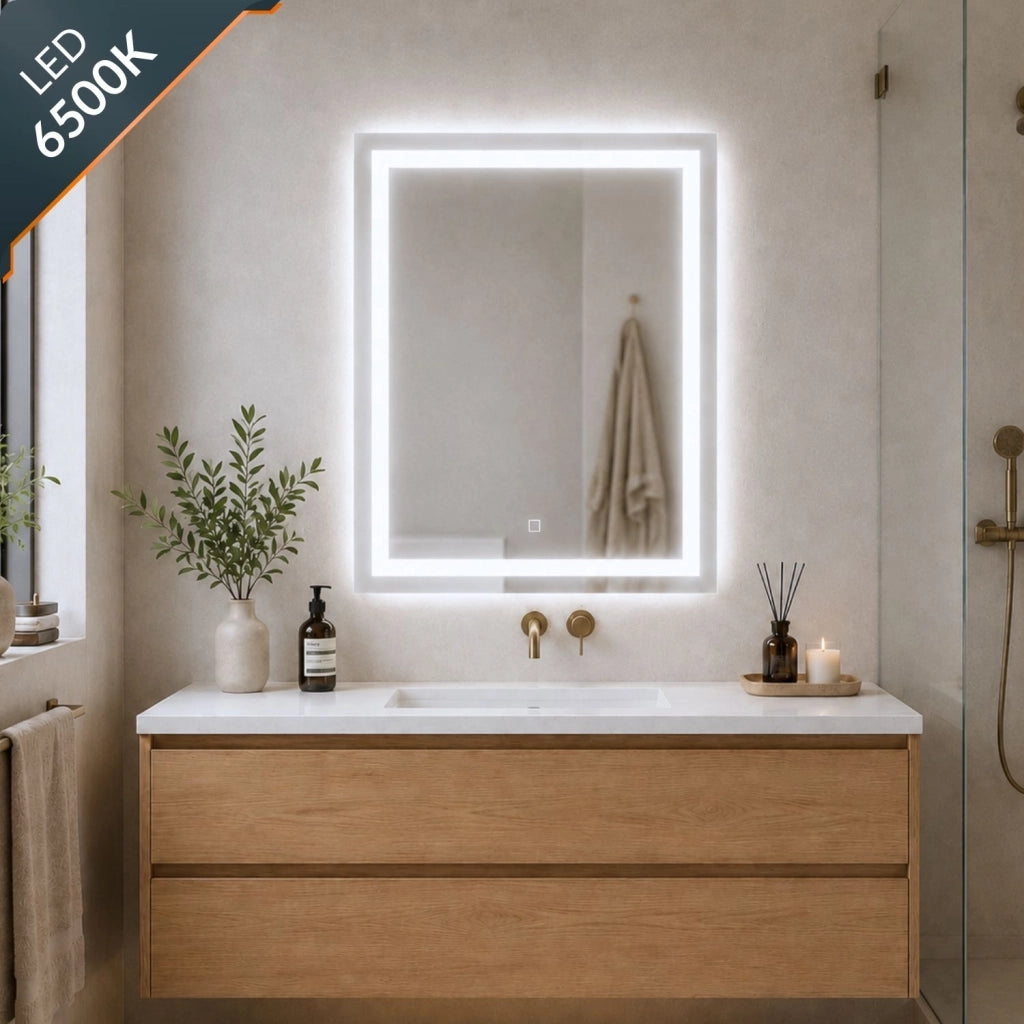 Specchio da bagno ed ambienti rettangolare con cornice led e interruttore touch *** misure 60x80 cm, tonalità standa...