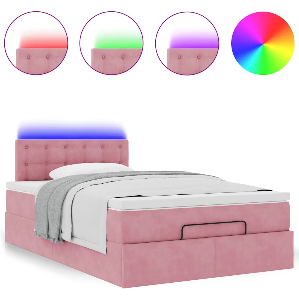 Pouf Letto con Materasso e LED Rosa 120x190cm in Velluto 3312757