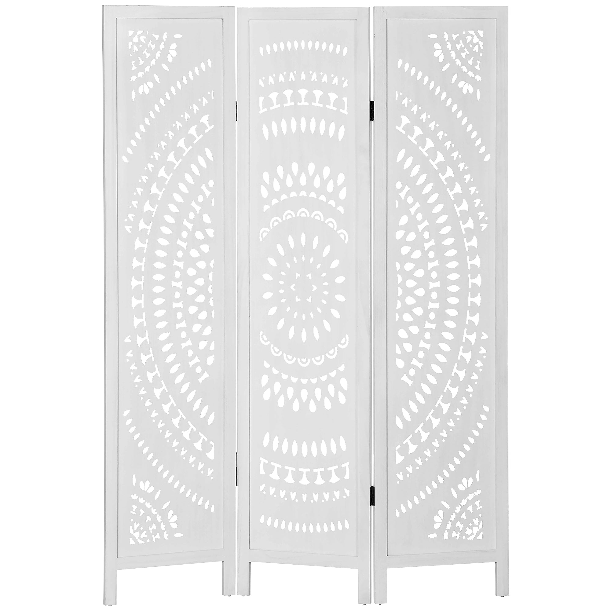 Paravento 3 Pannelli 120x170cm in Legno Intagliato Bianco