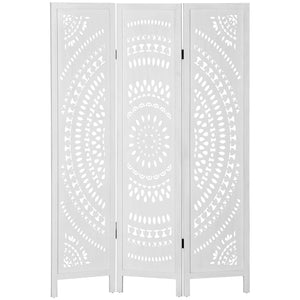 Paravento 3 Pannelli 120x170cm in Legno Intagliato Bianco