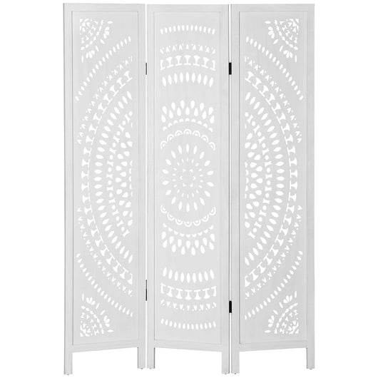 Paravento 3 Pannelli 120x170cm in Legno Intagliato Bianco