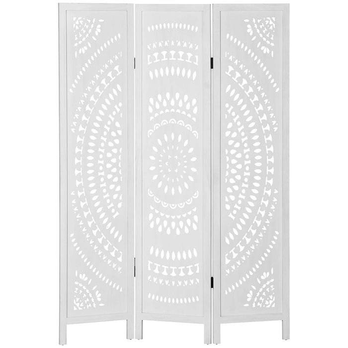 Paravento 3 Pannelli 120x170cm in Legno Intagliato Bianco
