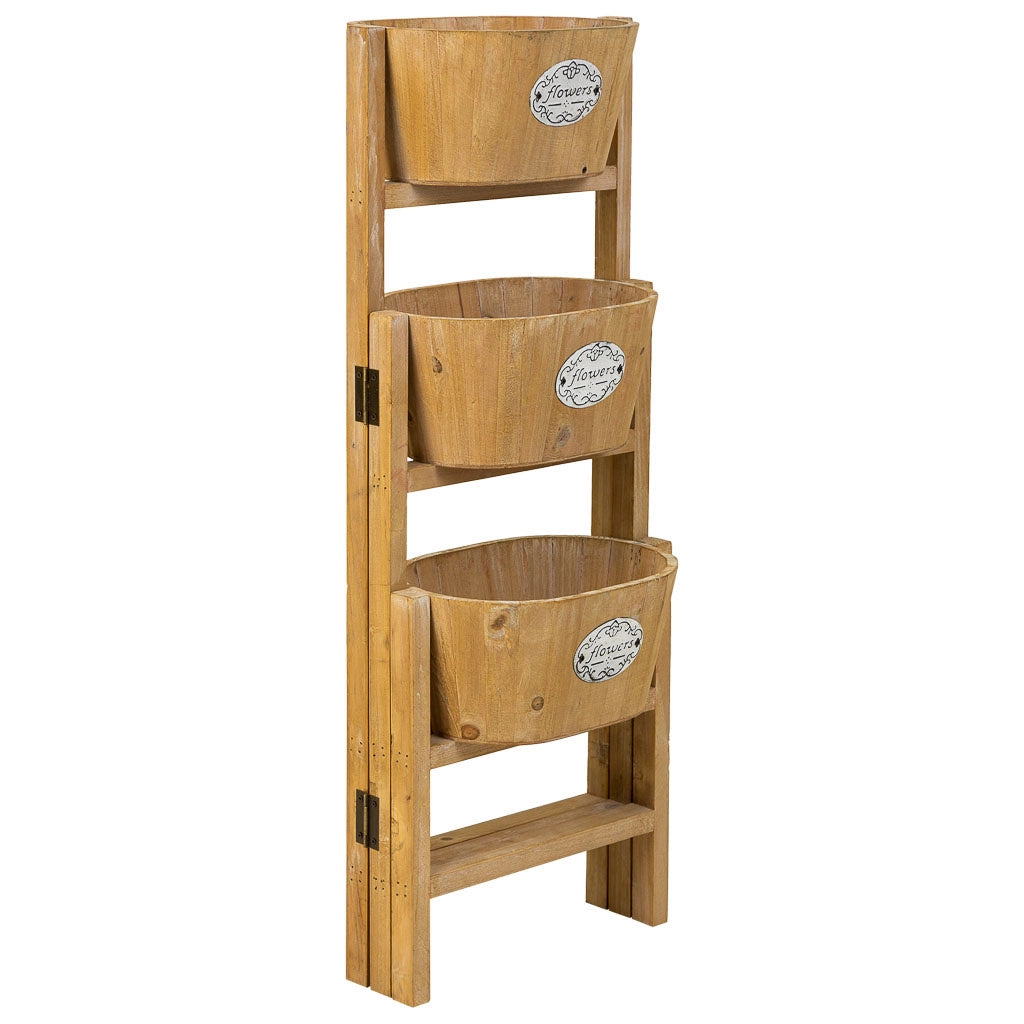 Supporto con 3 cesti in legno marrone 89x18x79h