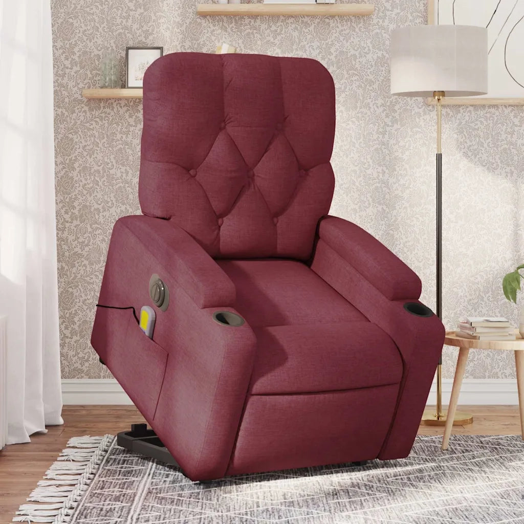 Poltrona Alzapersona Massaggiante Elettrica Rosso Vino Tessuto 3204749