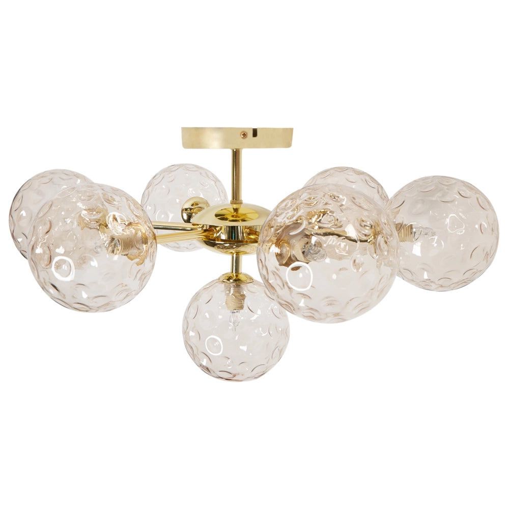 Lampadario in vetro 7 luci rotonde beige metallizzato e oro stile moderno