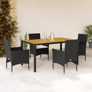 Set Pranzo da Giardino 5 pz con Cuscini Nero Polyrattan Acacia