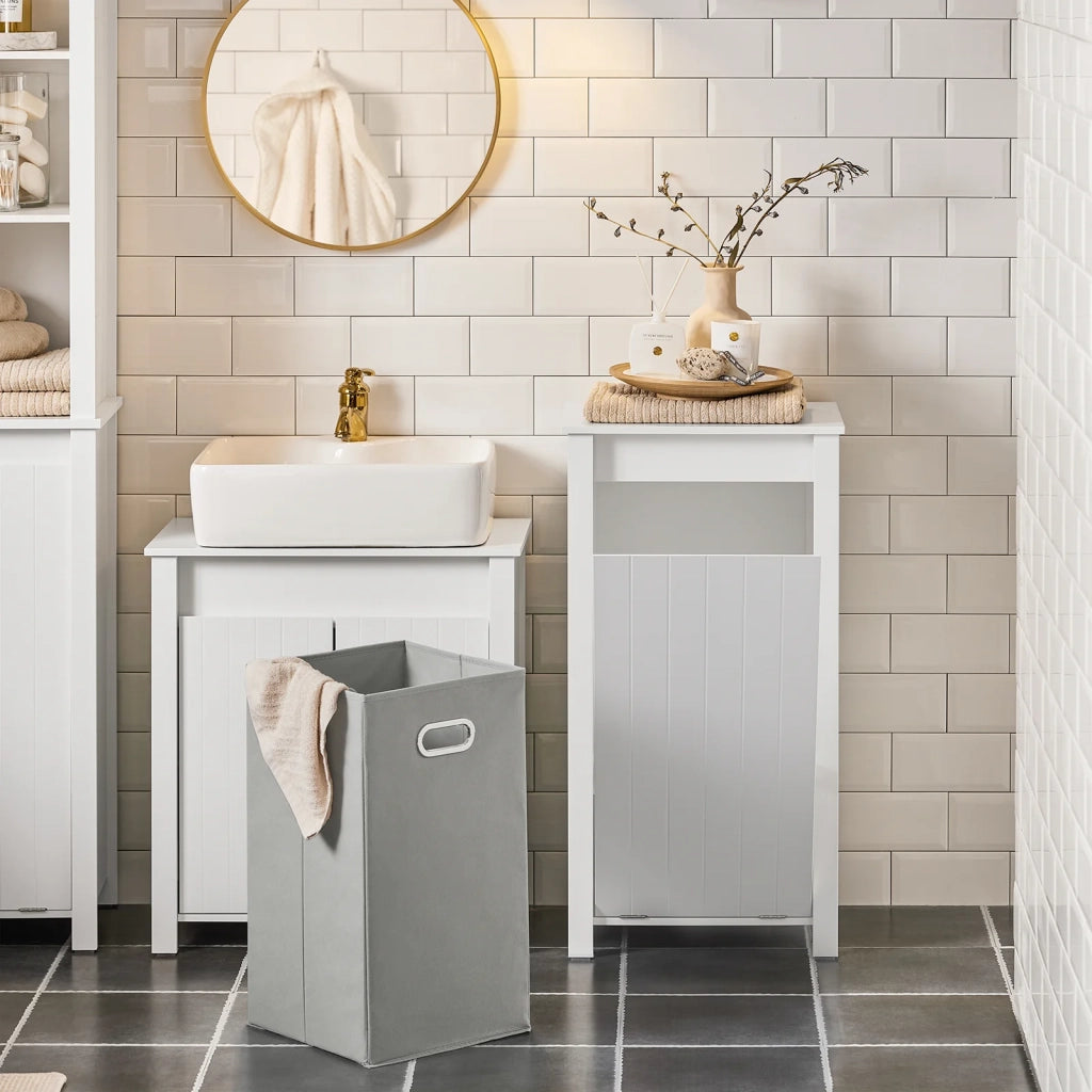 Mobile Porta Biancheria Per Bagno Mobile Lavanderia Con Sacco Portabiancheria Pieghevole Bianco 45x35x85,5cm BZR100-W SoBuy